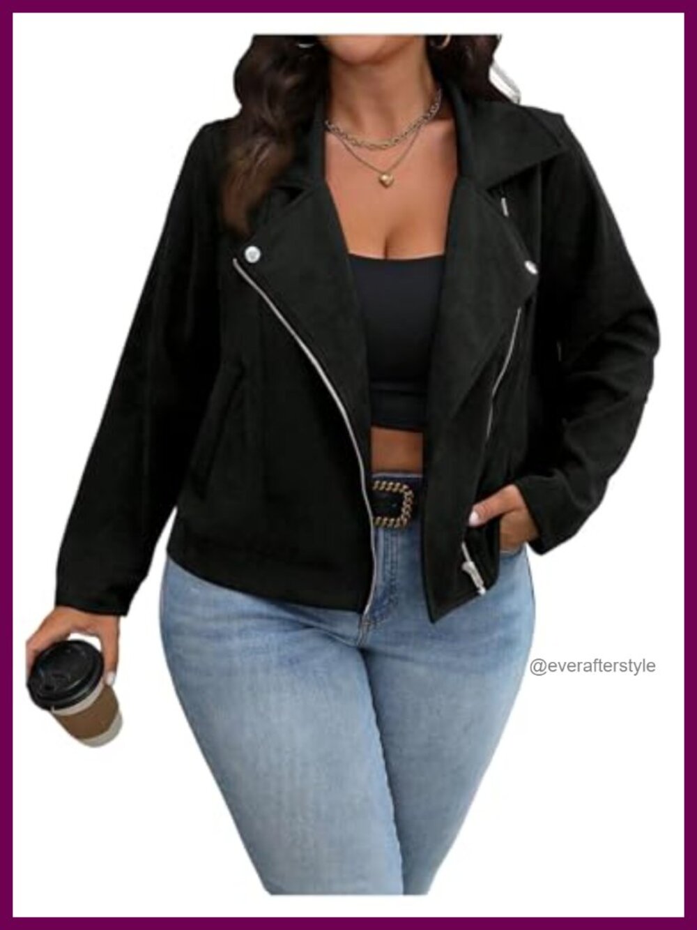 Plus Size Cropped Bomber Jacket Motorcycle Zip Up Biker